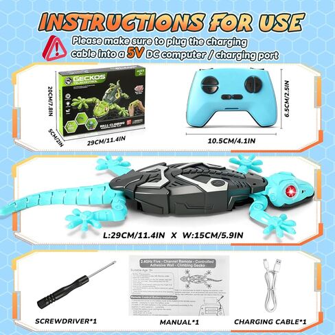 KETIEE RC جدار الزاحف أبو بريص: لعبة تسلق الجدار أبو بريص للأطفال، سحلية تسلق التحكم عن بعد مع عيون متوهجة LED، قابلة للشحن سقف الأرض الزحف لعبة الروبوت الهدايا للبنين الفتيات 3+ سنوات من العمر in Kuwait