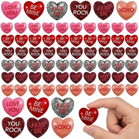 60 Pcs Glitter Conversation Heart Charms Flatback, 1-Inch Resin Hearts with Dazzling Sparkle Finish for Valentines Day DIY Crafts, Jewelry Making and Bling Embellishments in Saudi Arabia