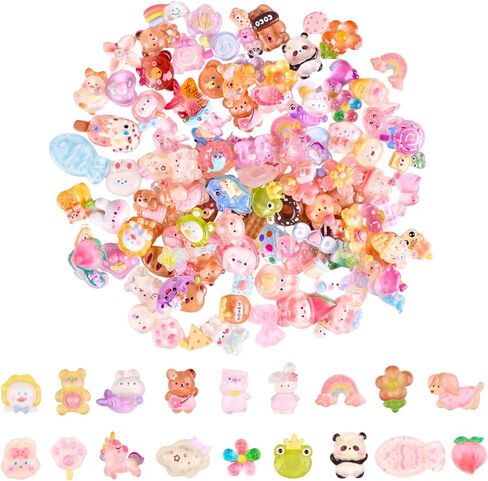 مجموعة 120 قطعة من سحر Kawaii Slime، زخارف صغيرة لطيفة غير متكررة من الراتنج المسطح للحرف اليدوية، سجل القصاصات، مشابك الشعر، الأحذية، حافظات الهاتف - حيوانات متنوعة، طعام، حلوى، زهرة in Kuwait