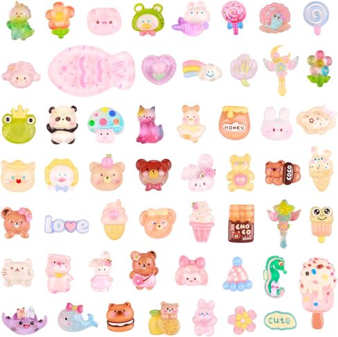مجموعة 120 قطعة من سحر Kawaii Slime، زخارف صغيرة لطيفة غير متكررة من الراتنج المسطح للحرف اليدوية، سجل القصاصات، مشابك الشعر، الأحذية، حافظات الهاتف - حيوانات متنوعة، طعام، حلوى، زهرة in Kuwait