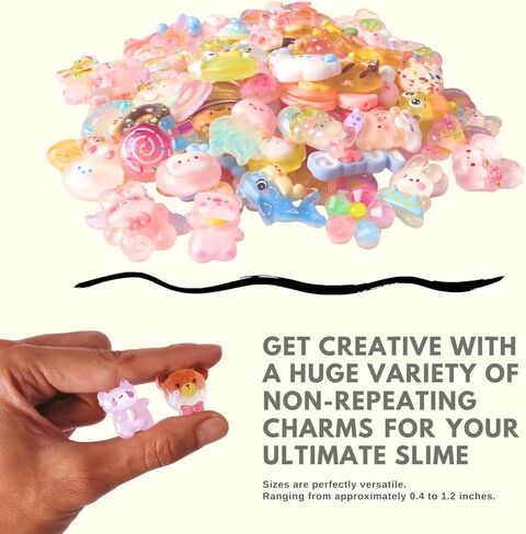 مجموعة 120 قطعة من سحر Kawaii Slime، زخارف صغيرة لطيفة غير متكررة من الراتنج المسطح للحرف اليدوية، سجل القصاصات، مشابك الشعر، الأحذية، حافظات الهاتف - حيوانات متنوعة، طعام، حلوى، زهرة in Kuwait