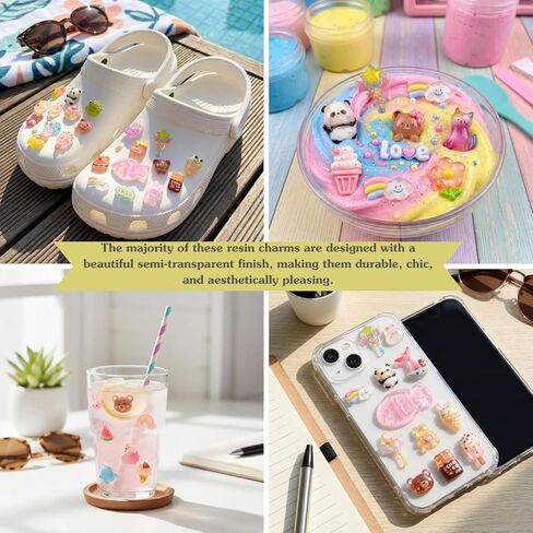 مجموعة 120 قطعة من سحر Kawaii Slime، زخارف صغيرة لطيفة غير متكررة من الراتنج المسطح للحرف اليدوية، سجل القصاصات، مشابك الشعر، الأحذية، حافظات الهاتف - حيوانات متنوعة، طعام، حلوى، زهرة in Kuwait