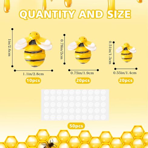 50 Pcs Tiny Resin Bees, 3 Sizes Resin Honey Bees for Crafts 3D Plastic Bee Animals Ornaments Flatback Bumble Bee Decor Embellishments for Crafts Scrapbooking Wreath Bee-Themed Birthday Party Supplies in Saudi Arabia