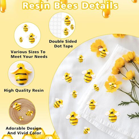 50 Pcs Tiny Resin Bees, 3 Sizes Resin Honey Bees for Crafts 3D Plastic Bee Animals Ornaments Flatback Bumble Bee Decor Embellishments for Crafts Scrapbooking Wreath Bee-Themed Birthday Party Supplies in Saudi Arabia