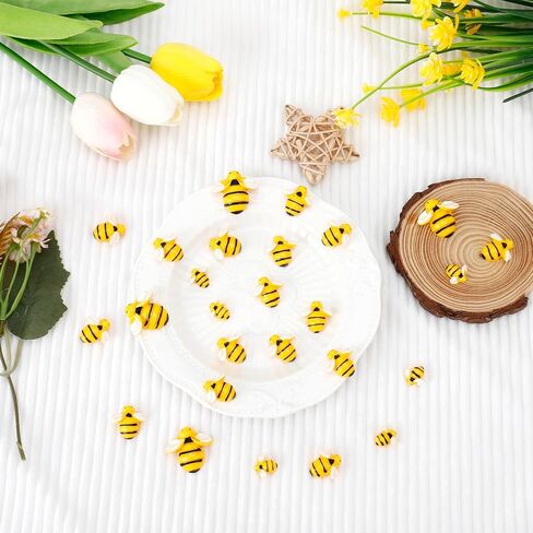 50 Pcs Tiny Resin Bees, 3 Sizes Resin Honey Bees for Crafts 3D Plastic Bee Animals Ornaments Flatback Bumble Bee Decor Embellishments for Crafts Scrapbooking Wreath Bee-Themed Birthday Party Supplies in Saudi Arabia