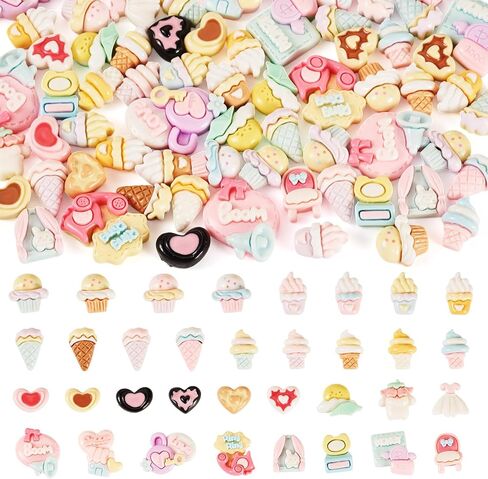 70Pcs Sweet Food Resin Cabochons Cute Cartoon Ice Cream Cup Cake Clothes Furniture Supplies Love Heart Flatback Cabochons No Hole Food Bead Embellishments for DIY Scrapbooks Hair Clips Decor in Saudi Arabia