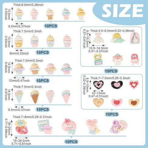 70Pcs Sweet Food Resin Cabochons Cute Cartoon Ice Cream Cup Cake Clothes Furniture Supplies Love Heart Flatback Cabochons No Hole Food Bead Embellishments for DIY Scrapbooks Hair Clips Decor in Saudi Arabia