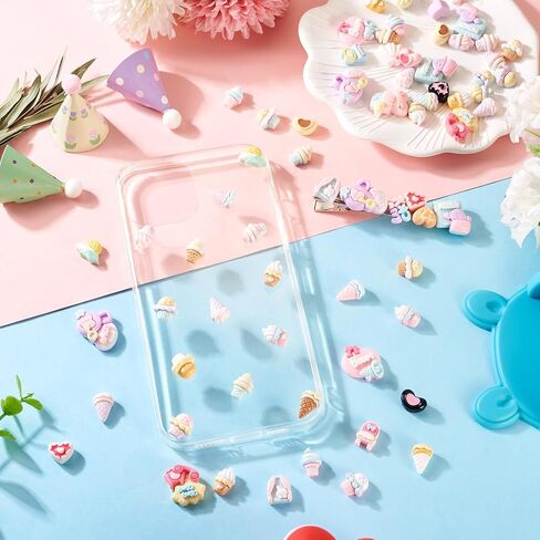 70Pcs Sweet Food Resin Cabochons Cute Cartoon Ice Cream Cup Cake Clothes Furniture Supplies Love Heart Flatback Cabochons No Hole Food Bead Embellishments for DIY Scrapbooks Hair Clips Decor in Saudi Arabia