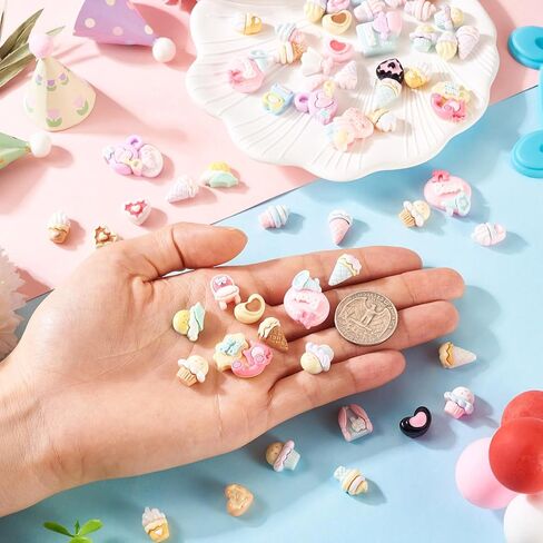 70Pcs Sweet Food Resin Cabochons Cute Cartoon Ice Cream Cup Cake Clothes Furniture Supplies Love Heart Flatback Cabochons No Hole Food Bead Embellishments for DIY Scrapbooks Hair Clips Decor in Saudi Arabia