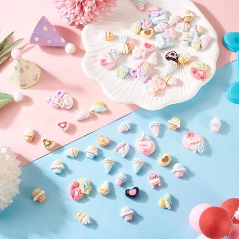 70Pcs Sweet Food Resin Cabochons Cute Cartoon Ice Cream Cup Cake Clothes Furniture Supplies Love Heart Flatback Cabochons No Hole Food Bead Embellishments for DIY Scrapbooks Hair Clips Decor in Saudi Arabia
