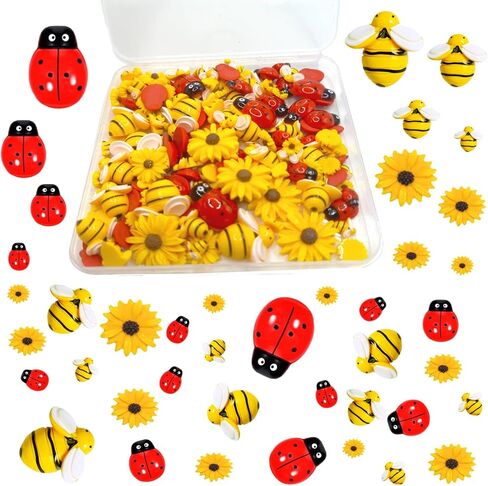 160PCS Resin Bee Daisy Decor Mini Bumblebee Flowers Ladybugs Embellishment Sunflower Bees Flatback Beads with Box for DIY Craft Wreath Scrapbooking Party Decorations in Saudi Arabia