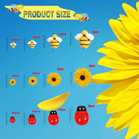 160PCS Resin Bee Daisy Decor Mini Bumblebee Flowers Ladybugs Embellishment Sunflower Bees Flatback Beads with Box for DIY Craft Wreath Scrapbooking Party Decorations in Saudi Arabia