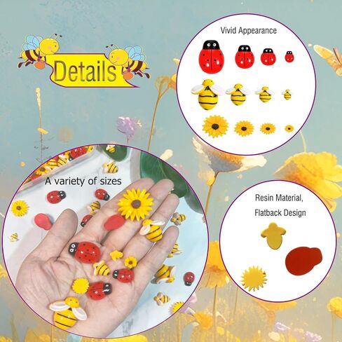 160PCS Resin Bee Daisy Decor Mini Bumblebee Flowers Ladybugs Embellishment Sunflower Bees Flatback Beads with Box for DIY Craft Wreath Scrapbooking Party Decorations in Saudi Arabia