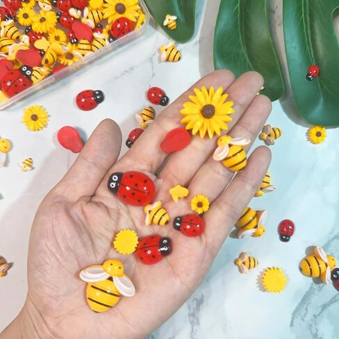 160PCS Resin Bee Daisy Decor Mini Bumblebee Flowers Ladybugs Embellishment Sunflower Bees Flatback Beads with Box for DIY Craft Wreath Scrapbooking Party Decorations in Saudi Arabia