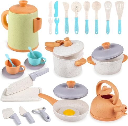 Dreamon Kids Play Kitchen Toys Accessories, Pretend Play Cooking Cookware Pots and Pans Utensils Playset, Kids Kitchen Cooking Toys for Girls Boys Toddler in Saudi Arabia