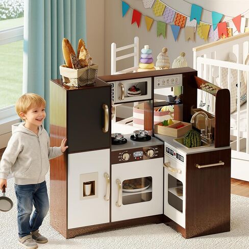 TaoHFE Pink Corner Play Kitchen مع أضواء، مجموعة مطبخ للأطفال الذين تتراوح أعمارهم بين 4-8 سنوات، مجموعة ألعاب مطبخ وردية للأطفال مع ملحقات اللعب التظاهري للفتيات in Kuwait