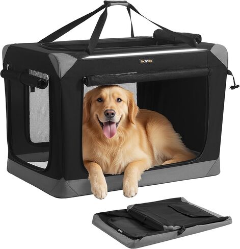 Feandrea Collapsible Dog Crate, Portable Oxford Fabric Pet Travel Crate with 4 Mesh Doors, Handles, Pocket, 36 Inches, for Large Dogs, Ink Black and Dove Gray UPDC029BH01 in Saudi Arabia