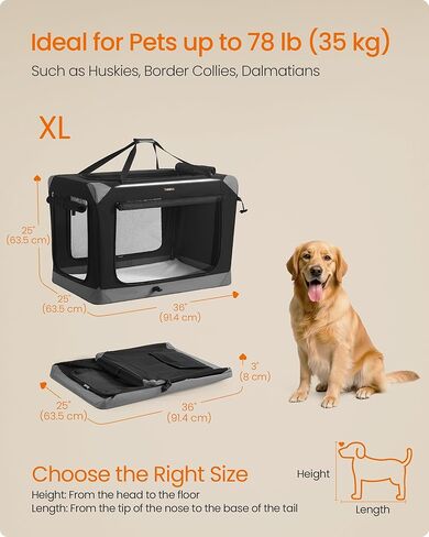 Feandrea Collapsible Dog Crate, Portable Oxford Fabric Pet Travel Crate with 4 Mesh Doors, Handles, Pocket, 36 Inches, for Large Dogs, Ink Black and Dove Gray UPDC029BH01 in Saudi Arabia