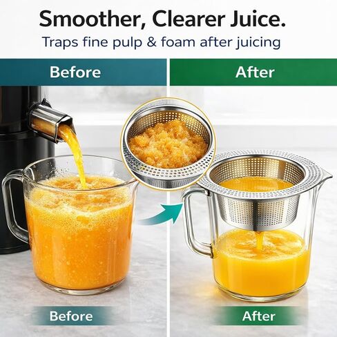 مصفاة اللب لعصارة الضغط البارد Nama J2، فلتر عصير ثانوي ناعم بعد العصر، حافة عريضة بدون استخدام اليدين، مصفاة مخروطية عميقة من الفولاذ المقاوم للصدأ 304 للحصول على عصير أكثر سلاسة ومنخفض اللب in Kuwait