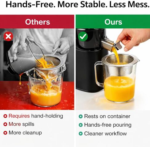 مصفاة اللب لعصارة الضغط البارد Nama J2، فلتر عصير ثانوي ناعم بعد العصر، حافة عريضة بدون استخدام اليدين، مصفاة مخروطية عميقة من الفولاذ المقاوم للصدأ 304 للحصول على عصير أكثر سلاسة ومنخفض اللب in Kuwait