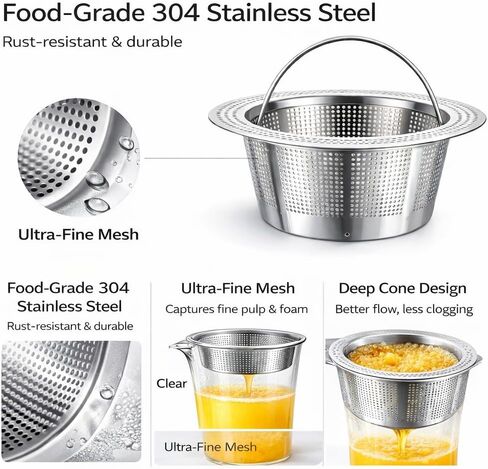 مصفاة اللب لعصارة الضغط البارد Nama J2، فلتر عصير ثانوي ناعم بعد العصر، حافة عريضة بدون استخدام اليدين، مصفاة مخروطية عميقة من الفولاذ المقاوم للصدأ 304 للحصول على عصير أكثر سلاسة ومنخفض اللب in Kuwait