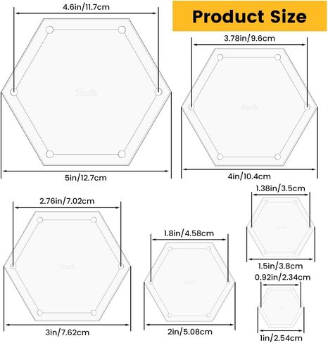 6Pieces Hexagon Quilting Templates Set, Acrylic Quilting Rulers and Templates with 1/4 Inch Seam for Precise Sewing Cutting DIY Manual Crafts(Size:6pcs) in Kuwait