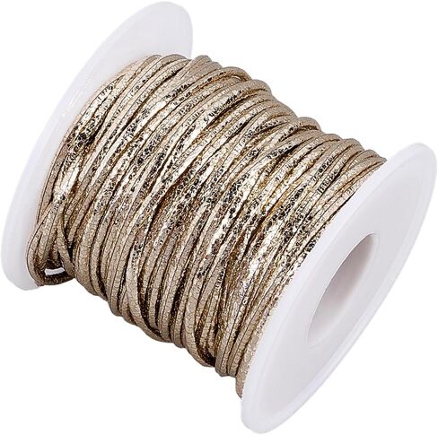 21.87 Yards Metallic Round PU Leather String Cord for Necklaces Bracelets 2mm Leather Strap Laces Strips Cording Rope with Spool for Jewelry Making Crafting Wraps Beading(Gold) in Kuwait