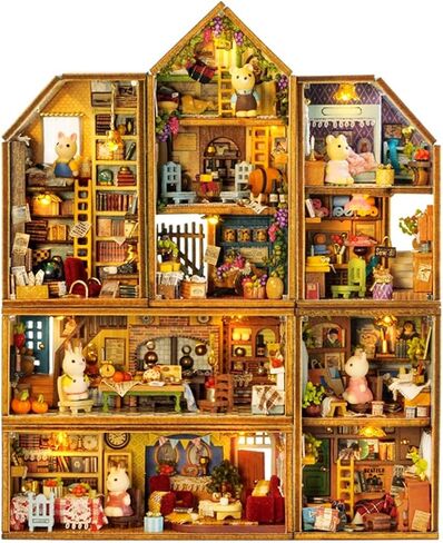 DIY Miniature Houses QH Series Architectural Town (Six-Piece Set) No-Cut Paper Components Design, Includes Transparent Dust Cover, Personalized Desktop Display in Saudi Arabia