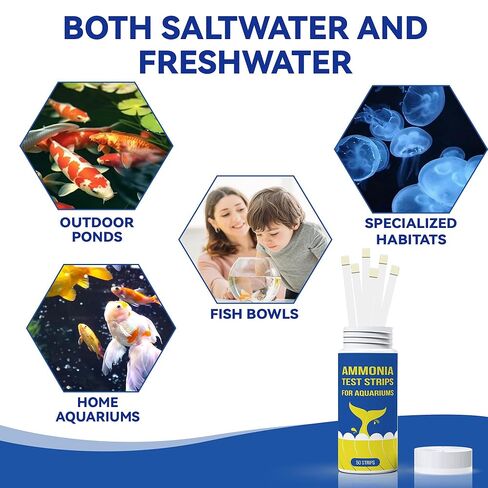Ammonia Fish Tank Test Strips(50 Count)-Monitor Aquariums and aquaculture Ponds Water Quality for Saltwater & Freshwater in Kuwait