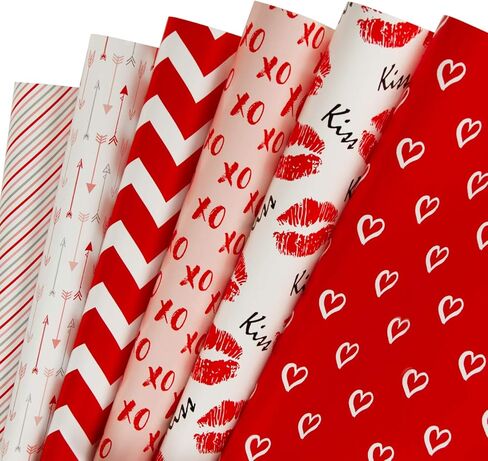 WRAPAHOLIC Wrapping Paper Sheet - Red and Pink Design for Wedding, Valentine's Day, Birthday, Holiday, Baby Shower - 1 Roll Contains 6 Sheets - 17.5 inch X 39.3 inch Per Sheet in Saudi Arabia