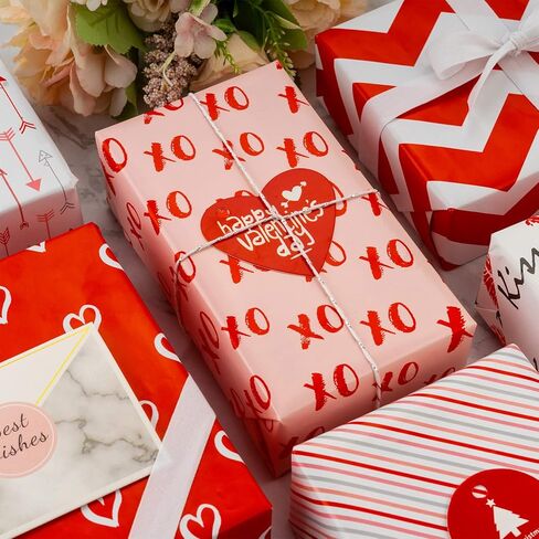 WRAPAHOLIC Wrapping Paper Sheet - Red and Pink Design for Wedding, Valentine's Day, Birthday, Holiday, Baby Shower - 1 Roll Contains 6 Sheets - 17.5 inch X 39.3 inch Per Sheet in Saudi Arabia
