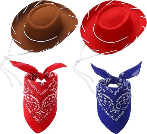 4 Pcs Child Western Cowboy Hats and Bandanas, Red and Brown Cowgirl Hats for Toddlers & Kids 3-6 for Halloween Costume in Saudi Arabia