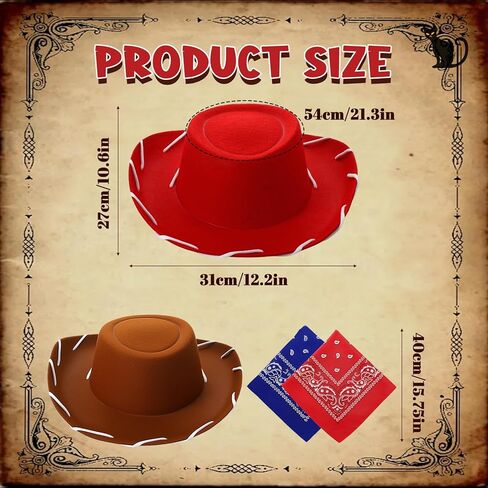 4 Pcs Child Western Cowboy Hats and Bandanas, Red and Brown Cowgirl Hats for Toddlers & Kids 3-6 for Halloween Costume in Saudi Arabia