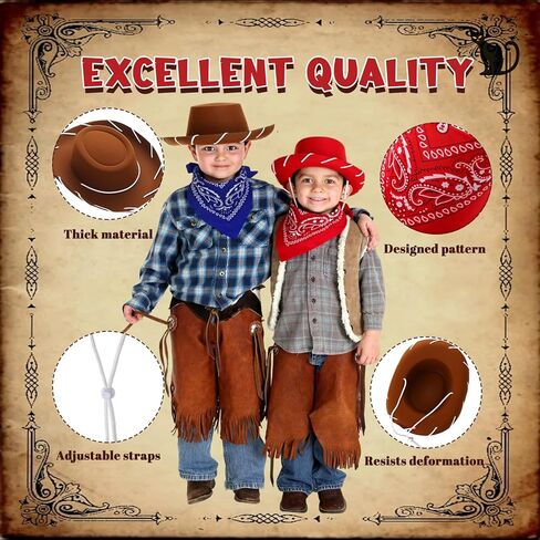 4 Pcs Child Western Cowboy Hats and Bandanas, Red and Brown Cowgirl Hats for Toddlers & Kids 3-6 for Halloween Costume in Saudi Arabia