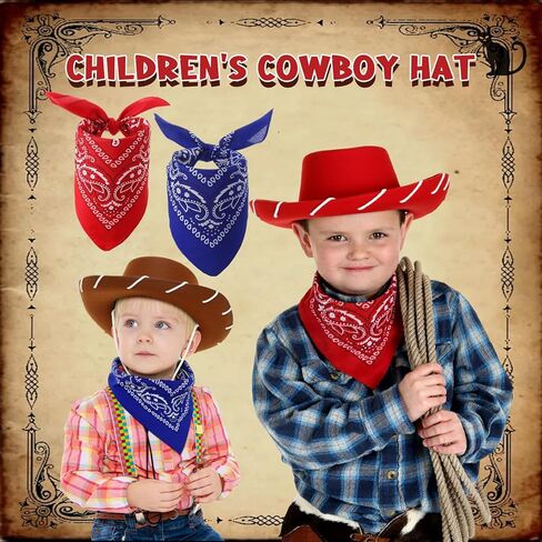 4 Pcs Child Western Cowboy Hats and Bandanas, Red and Brown Cowgirl Hats for Toddlers & Kids 3-6 for Halloween Costume in Saudi Arabia