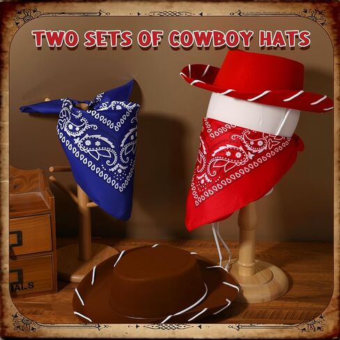 4 Pcs Child Western Cowboy Hats and Bandanas, Red and Brown Cowgirl Hats for Toddlers & Kids 3-6 for Halloween Costume in Saudi Arabia