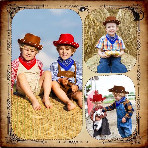 4 Pcs Child Western Cowboy Hats and Bandanas, Red and Brown Cowgirl Hats for Toddlers & Kids 3-6 for Halloween Costume in Saudi Arabia