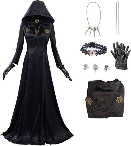brehiay Lady Village Evil Costume Alcina Dimitrescu Black Hooded Dress Halloween Vampire Cosplay in Saudi Arabia