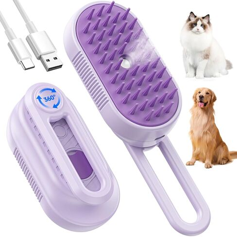 Cat Steam Brush for Shedding, 4 in 1 Rechargeable Steam Brush for Cats and Dogs, Anti-Static, Massage, Cleaning, Shedding & Combing All In One! (purple) in Kuwait