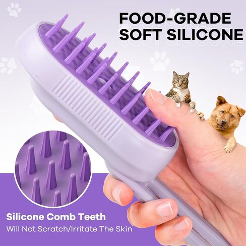 Cat Steam Brush for Shedding, 4 in 1 Rechargeable Steam Brush for Cats and Dogs, Anti-Static, Massage, Cleaning, Shedding & Combing All In One! (purple) in Kuwait