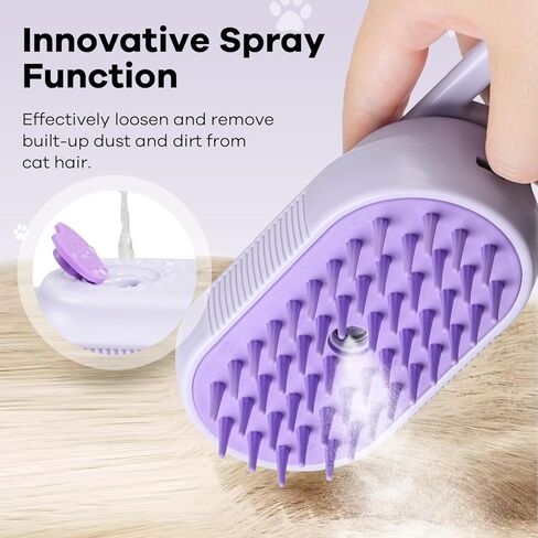 Cat Steam Brush for Shedding, 4 in 1 Rechargeable Steam Brush for Cats and Dogs, Anti-Static, Massage, Cleaning, Shedding & Combing All In One! (purple) in Kuwait