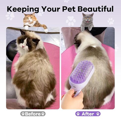Cat Steam Brush for Shedding, 4 in 1 Rechargeable Steam Brush for Cats and Dogs, Anti-Static, Massage, Cleaning, Shedding & Combing All In One! (purple) in Kuwait