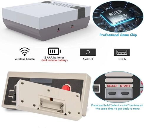 وحدة تحكم ألعاب ريترو، نظام ألعاب ريترو لاسلكي، 620 لعبة فيديو كلاسيكية مدمجة، وحدة تحكم ألعاب التوصيل والتشغيل للتلفزيون مع مخرج AV ووحدتي تحكم لاسلكيتين (رمادي) in Kuwait