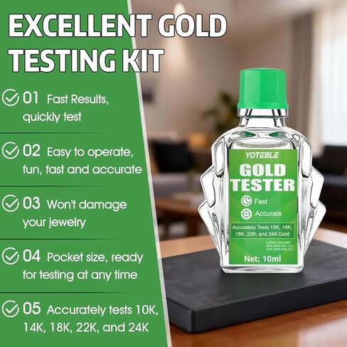 طقم اختبار الذهب، طقم اختبار الذهب 10k 14k 18k 22k 24K جهاز اختبار المعادن الثمينة من الفضة والبلاتين مع حلول 10 جرام، حجر اختبار، كشف الذهب الحقيقي والمعادن الثمينة in Kuwait