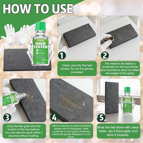طقم اختبار الذهب، طقم اختبار الذهب 10k 14k 18k 22k 24K جهاز اختبار المعادن الثمينة من الفضة والبلاتين مع حلول 10 جرام، حجر اختبار، كشف الذهب الحقيقي والمعادن الثمينة in Kuwait