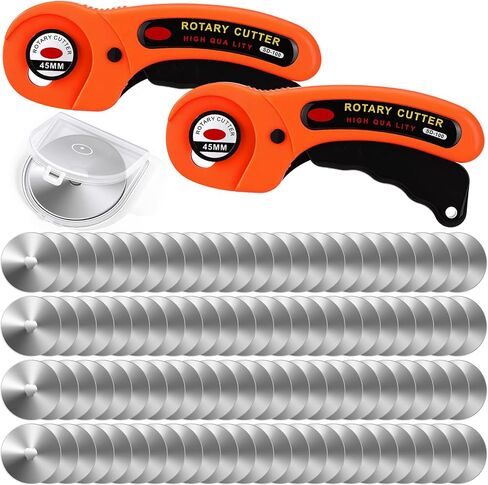 Lothee 102 Pcs 45mm Rotary Cutter and Blades Set 100 45mm Blades 2 Rotary Handle Rolling Cutter with Safety Lock for Fabric Leather Crafting Sewing Quilting in Kuwait