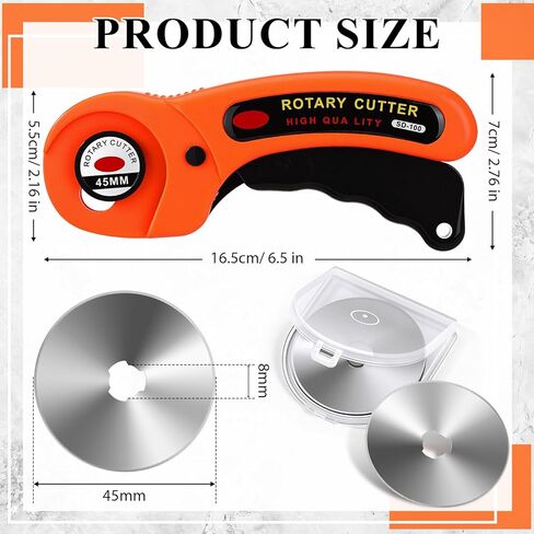 Lothee 102 Pcs 45mm Rotary Cutter and Blades Set 100 45mm Blades 2 Rotary Handle Rolling Cutter with Safety Lock for Fabric Leather Crafting Sewing Quilting in Kuwait