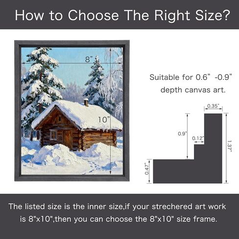 إطار عائم من القماش الخشبي الصلب لعمق 0.6-0.9 بوصة مقاس 14 × 18 فن، إطارات عائمة من القماش، إطار عائم للرسم الزيتي (14 × 18، أسود) in Kuwait