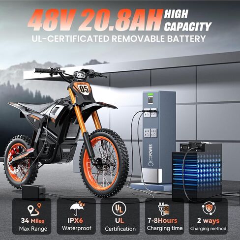 Electric Dirt Bike Motorcycle, 2500W Brushless Motor, 48V 20.8Ah Battery, 35 MPH Max Speed, 34 Miles Range, 3 Riding Modes, 265 lbs Load Capacity,Front Wheel 14 inch Rear Wheel 12 inch in Saudi Arabia