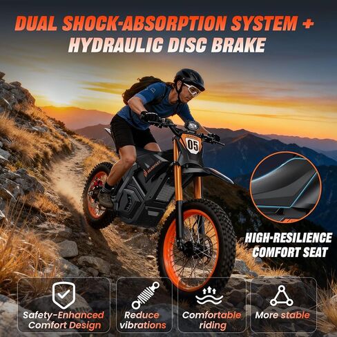 Electric Dirt Bike Motorcycle, 2500W Brushless Motor, 48V 20.8Ah Battery, 35 MPH Max Speed, 34 Miles Range, 3 Riding Modes, 265 lbs Load Capacity,Front Wheel 14 inch Rear Wheel 12 inch in Saudi Arabia